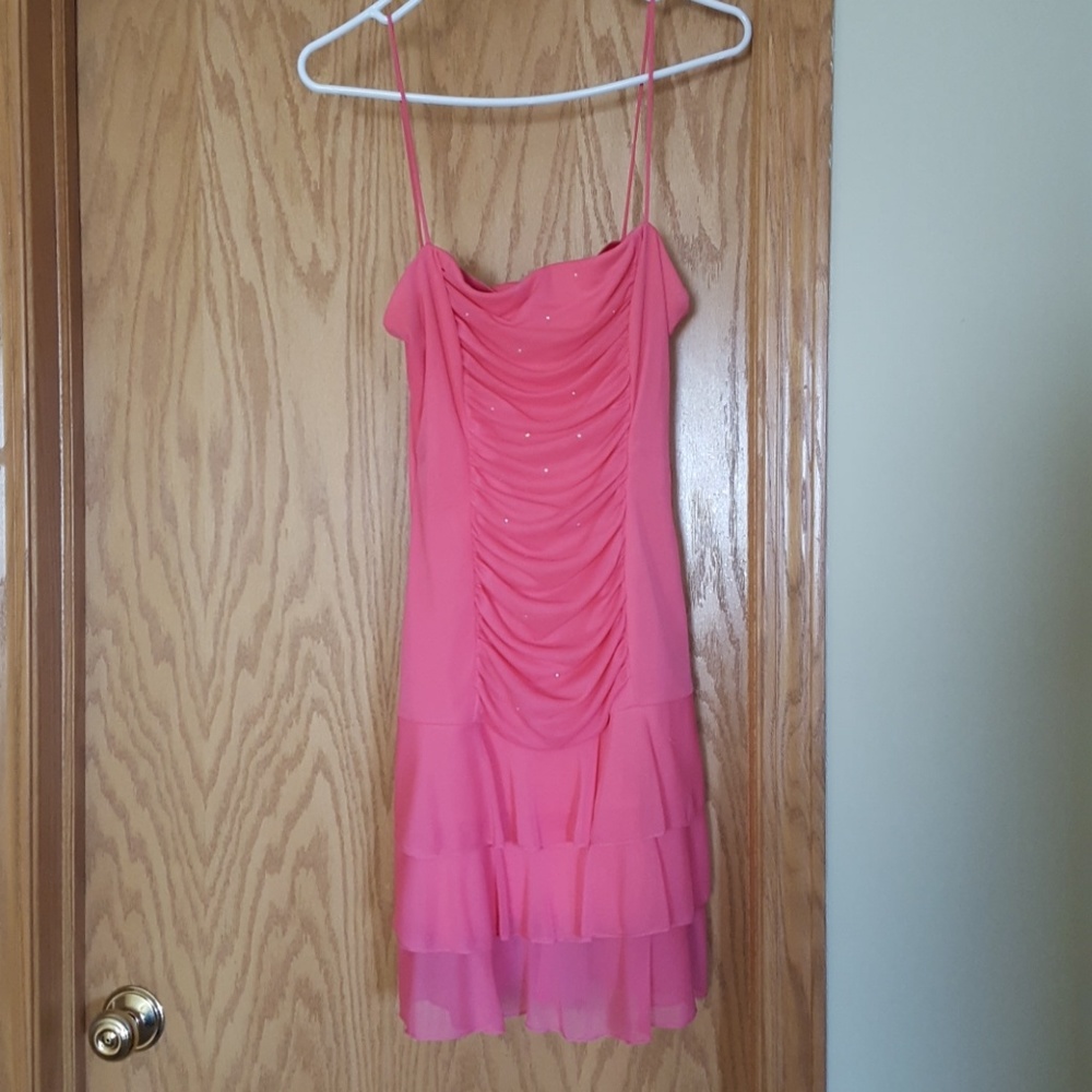 short pink spaghetti strap dress
